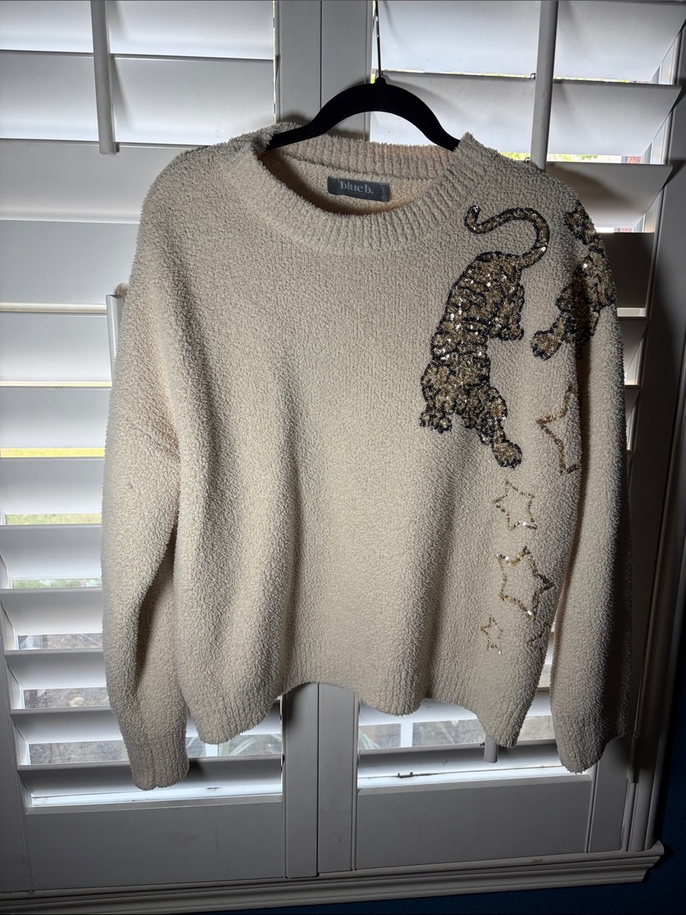 Cream Embellished Leopard Crewneck Sweater by Blue.B